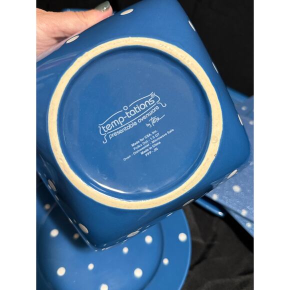 Temptations by Tara Stoneware Serving Set - Blue Polka Dots - 11 Pieces - Picture 5 of 14